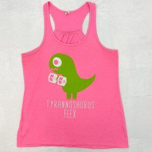 Tyrannosaurus Flex Dinosaur Dumbbell Workout Tank Women L Pink Bella